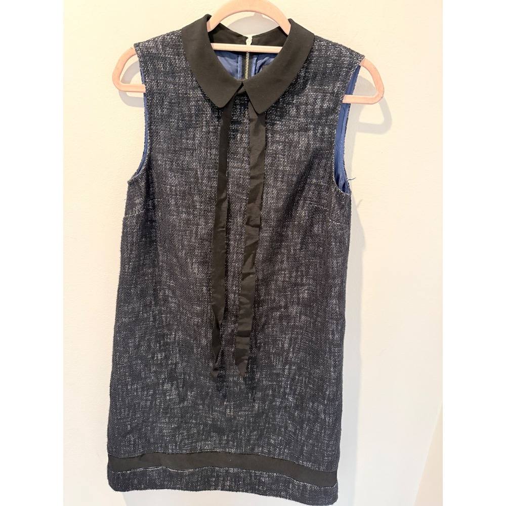 Karl Lagerfeld Paris Navy Tweed Peter Pan Collar Tie Shift Dress 6